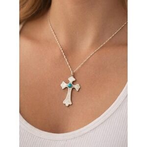 Sterling Silver Turquoise Cross Pendant Southwestern Pauline Nelson Vintage